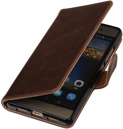 Zakelijke Book Case Telefoonhoesje Geschikt voor de Huawei P8 Lite - Portemonnee Hoesje - Pasjeshouder Wallet Case - Mocca