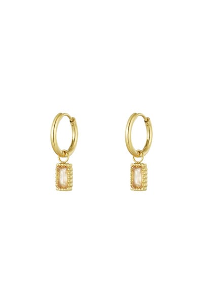 Minimalistische oorbellen met champagne kleurig steentje - Goudkleur - Dames oorbellen - 2 x 0,50 cm - Stainless Steel - Waterproof earrings - Nikkelvrij
