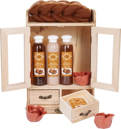 BRUBAKER Cosmetica Bad- en Verzorgingsset - Chocolade - in Houten Kastje - Cadeauset 10 Delen- Cadeautip Vrouw - Cadeau Idee - Cadeau - Kerstcadeau - Bodylotion - Douchegel - Moederdag Cadeautje