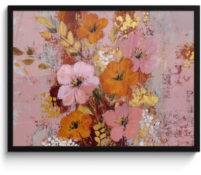 Poster in lijst - Fotolijst 80x60 cm - Posters - Schilderij - Bloemen - Rustiek - Roze - Posterlijst zwart - Decoratie - Wanddecoratie woonkamer - Muurdecoratie slaapkamer