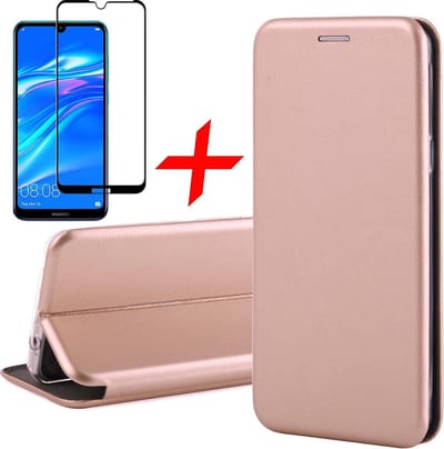 Hoesje geschikt voor Huawei Y7 (2019) + Screenprotector Full Screen - Book Case Flip Wallet - iCall - Roségoud
