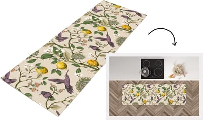 Keukenloper - Loper keuken - Patroon - Vogel - Planten - Fruit - 150x50 cm - Keukenloper vinyl