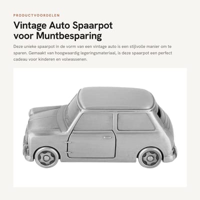 Dailygoods- Spaarpot Vintage Auto Vorm - Spaarvarken - Muntbank - Antiek Zilver - Duurzaam - Interieurdecoratie