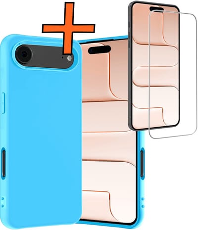 Hoes - Met Screenprotector - Geschikt voor Apple iPhone Air - Sterk & Shockproof - Back Cover - Siliconen Case - Telefoon Hoes - Lichtblauw