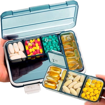 Dagelijkse organizer, draagbare opbergdoos, 7 dagen grote ventilator, draagbare reis-draagbare opbergdoos, BPA-vrij, grote capaciteit, draagbare opbergdoos