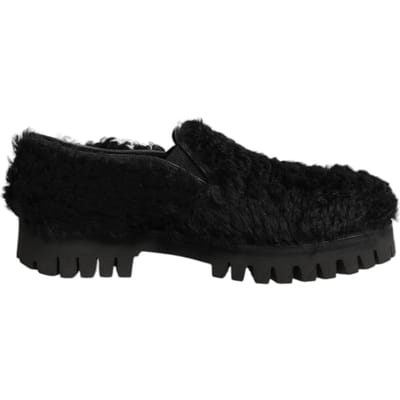 Dolce & Gabbana Jurk Zwarte Bont Leren Slippers Heren Schoenen