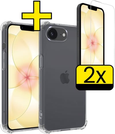 Hoesje - Met Screenprotector - 2 Stuks - Geschikt voor Apple iPhone 17e - Sterk & Shockproof - Siliconen Case - Back Cover - Telefoon Hoes - Shock Proof - Telefoonhoesjes - Transparant