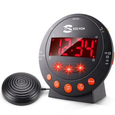 Solvon Digitale Wekker met Trilkussen voor Doven en Slechthorenden - Wekkerradio met Trilplaat voor Slaapkamer - Trilwekker Digitaal Alarm - Klok met Trilschijf - Dual Alarm met Trilfunctie - Bed Shaker