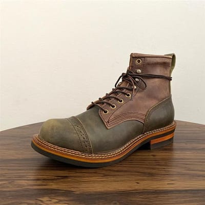 Vintage Handgemaakte Koeienleren Herfst Winter Herenschoenen Gemengde Kleur Britse Enkellaarsjes Platform Tooling Werk Motorlaarzen 43 brown