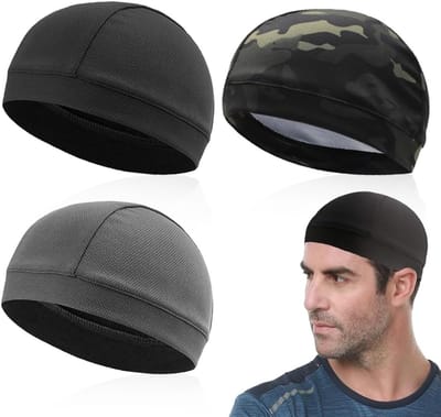 VHV-Fietsmuts - Helmmuts - Onderhelm muts - Sportmuts - Set van 3 - Ademend - Sneldrogend - Voor onder de helm - Voor wielrennen, hardlopen en motor - Zwart / Grijs / Camouflage