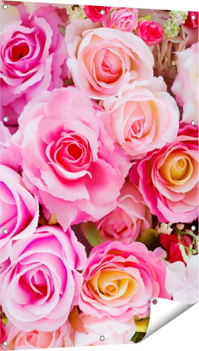 Gards Tuinposter Roze Rozen Achtergrond - Bloemen - 80x120 cm - Tuindoek - Tuindecoratie - Wanddecoratie buiten - Tuinschilderij