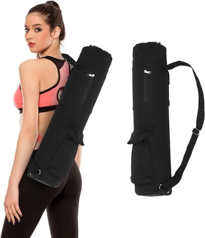 Yoga Mat Tas - Zwarte Canvas Opbergtas voor Yoga Matten van Alle Maten, Met Volledige Rits en Verstelbare Schouderriem voor Gemakkelijk Transport