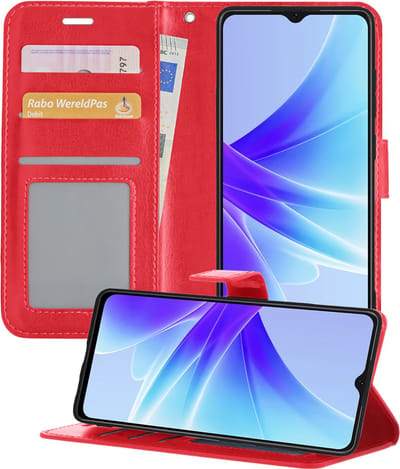 Hoesje - Geschikt voor OPPO A17 - Luxe Bookcase - Walletcase Hoes - Portemonnee - Cover - Telefoonhoes - Rood