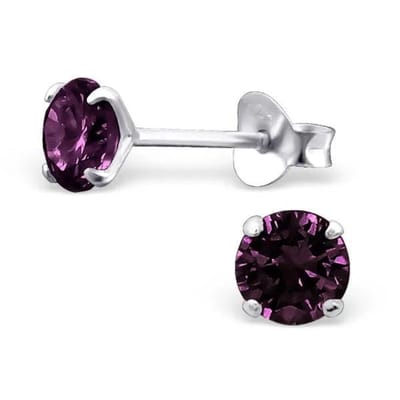 Aramat Jewels | Oorbellen | Prachtige Zilveren Zirkonia Oorbellen rond | 5mm / Purple | |5mm | Zilver | Kinderen, Volwassenen | Verkleurd niet