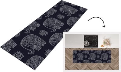 Keukenloper - Loper keuken - Patroon - Olifant - Bloemen - 150x50 cm - Keukenloper vinyl