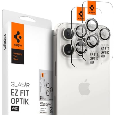 Spigen GlasTR EZ Fit Optik Pro - Camera Lens Protector Geschikt voor Apple iPhone 15 Pro / iPhone 15 Pro Max - met Installatieframe - Duo Pack - Wit