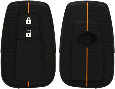 kwmobile autosleutel hoesje geschikt voor Toyota 2-knops autosleutel Smart Key hoes - Siliconen autosleutel behuizing - Auto sleutel case met honingraat - Sleuteletui in zwart / oranje