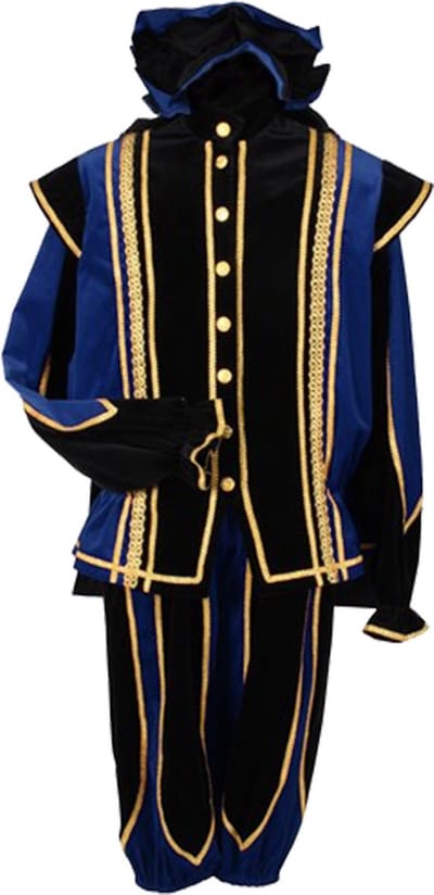 Zwart blauwe Pieten pak met cape.