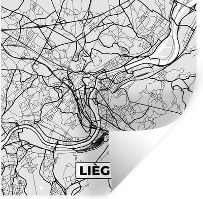 Muurstickers - Sticker Folie - Stadskaart – Plattegrond – België – Zwart Wit – Liège – Kaart - 100x100 cm - Plakfolie - Muurstickers Kinderkamer - Zelfklevend Behang XXL - Zelfklevend behangpapier - Stickerfolie