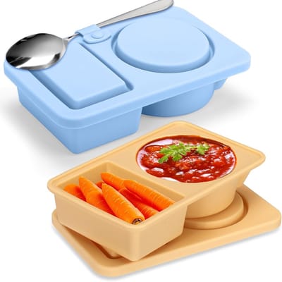 2er-Pack Herbruikbare Snackhouders met Siliconen Deksel - Snackdoos met Dubbele Compartment - Siliconen Kruidenhouder met Deksel voor Snack en Saus