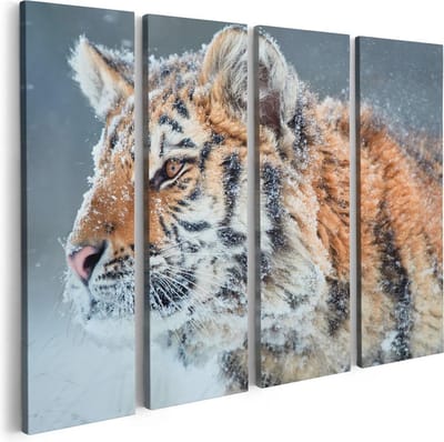 Artaza Canvas Schilderij Vierluik Tijger Tijdens De Sneeuw - 80x60 - Foto Op Canvas - Canvas Print
