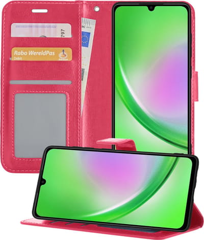 Hoesje - Met Pasjeshouder - Geschikt voor Samsung Galaxy A34 - Luxe Bookcase Portemonee - Flip Case - Kunstleer Book Case - Flipcase - Book Cover - Walletcase - Portemonneehoes - Telefoonhoesjes - Donkerroze