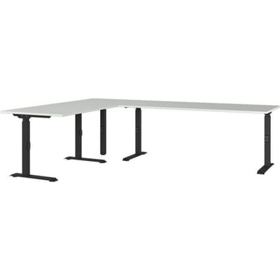 Agenda hoekbureau, mechanisch in hoogte verstelbaar, B 2600 x D 2000 x H 680-910 mm, lichtgrijs/zwart
