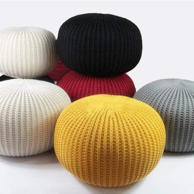 Gebreide Poef - Voetbank Kussen - Zitcomfort Verhoging - Handgeweven Katoen - 50x50x30cm - Grijs