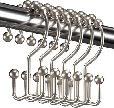 Haken - Douchegordijnhaken en Ringen - Hakken - Roestbestendige Metalen Dubbele Glijders voor Douchegordijnen in de Badkamer - set van 12 haken - Vernikkeld