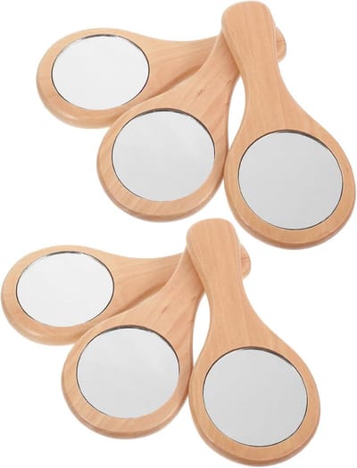 Houten Handspiegel - Compacte Spiegel - Make-up Verzorging - Natuurlijke Houten Afwerking - 15 x 7 cm - Khaki