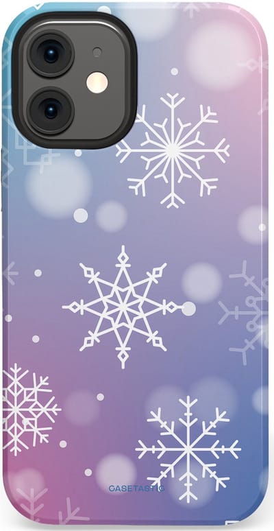 Casetastic hoesje geschikt voor Apple iPhone 12 Mini - Dubbellaagse bescherming - Snowy Winter Gloed - Fashion Case - Lila Lichtgrijs Lichtblauw Lichtroze