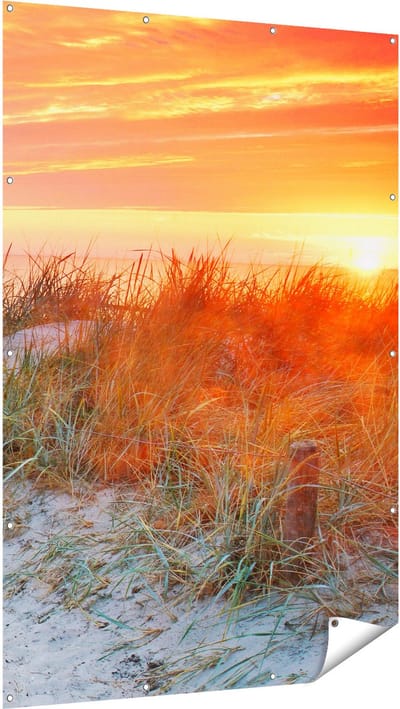 Gards Tuinposter Strand en Duinen bij Zonsondergang - 120x180 cm - Tuindoek - Tuindecoratie - Wanddecoratie buiten - Tuinschilderij