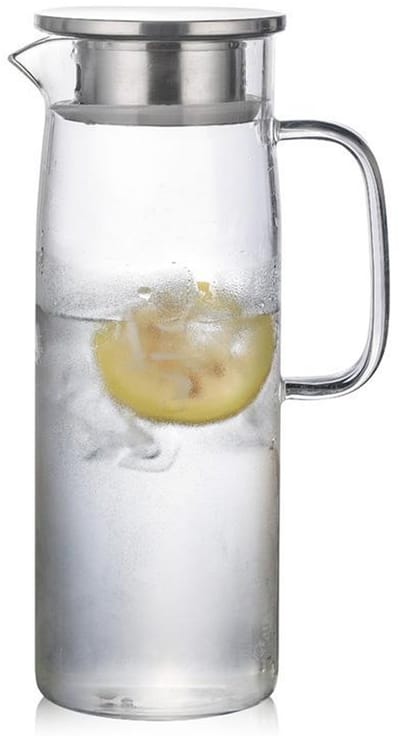 QTTVBTNA -1,5L Glazen Waterkaraf met Deksel – Hittebestendige Karaf voor Heet & Koud Water, Ijsthee, Sap en Wijn – Duurzame Drinkfles voor Keuken, Tafel en Feest