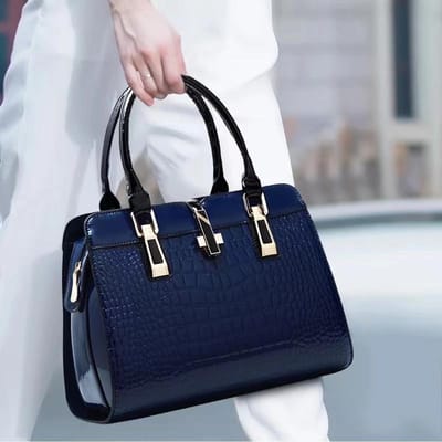 WTEMPO Europese Stijl Mode High-end Luxe Dames Handtas Exquise Luxe Leren Glanzende Dames Tas Schoudertas 33x15x24cm blauw