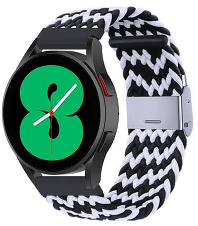 By Qubix - Braided nylon bandje - Zwart / wit - Geschikt voor Xiaomi Redmi Watch 5 Active / Redmi Watch 5 Lite