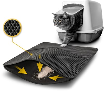 lionto kattenbakmat, duurzaam, pootvriendelijk & dubbel­laags, 61x38 cm zwart