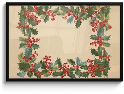 Poster in lijst - Fotolijst 90x60 cm - Posters - Hulstrand - Bessen - Beige - Posterlijst zwart - Decoratie - Wanddecoratie woonkamer - Muurdecoratie slaapkamer - Kerstversiering - Kerstdecoratie voor binnen - Kerstmis