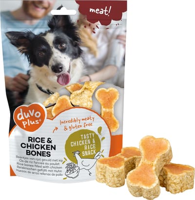 Duvoplus - Hondensnack - Hond - Meat! Rijst Benen Met Kip 140g - ± 4st - Tray - 4st