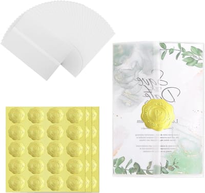 50 Stuks Prefolded Parchment Papier voor Uitnodigingen, 5x18cm Translucent Papier met Hartzegels voor Babyshowers, Verjaardagen en Bruiloften
