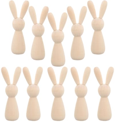 Dailygoods- Houten Konijnenpop 10 Stuks - Onbeschilderde Poppen - Dierenpop voor Doe-Het-Zelf - Kunst en Feestdecoratie - Afmetingen 9x3x2,5 cm - Duurzaam Hout - Knutselpop