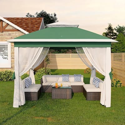 Pop-up Partytent 3.35 x 3.35 m - Luxe Gazebo met Muskietennet - In Hoogte Verstelbaar - Waterbestendig Paviljoen - Groen