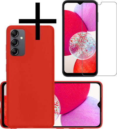 Hoesje - Met Screenprotector - Geschikt voor Samsung Galaxy A14 - Sterk & Shockproof - Back Cover - Siliconen Case - Telefoon Hoes - Rood