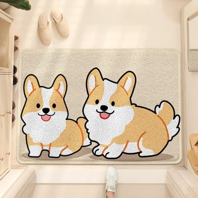 Tapis d'entrée Chien Dessin Animé Grattant Sable Poussière Anneau de Soie Ménager Porte d'Entrée Antidérapant Résistant à l'Usure Tapis 60 * 90Cm (edge pressing) beige