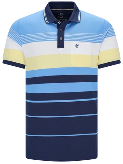 Hajo - Poloshirt Premium - heren- blauw geel gestreept - maat L