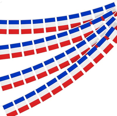 30-delige Franse Vlaggenlijn van 10m, Dubbelzijdige Patriottische Versiering voor Bastille Day, Wereldkampioenschap en Voetbal Decoraties (20 x 28cm, 4 Pack)