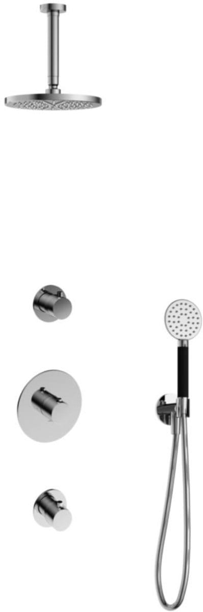 Hotbath Cobber - Inbouw Regendoucheset - Chroom - 2 Stopkranen - Thermostatisch - Plafondbuis 15 cm - Hoofddouche 200 mm - Ronde Handdouche 3 Standen - Waterbesparend