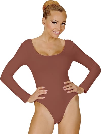 Widmann - Dans & Entertainment Kostuum - Unicolor Body Volwassen Met Knoopsluiting - Bruin - XL - Carnavalskleding - Verkleedkleding