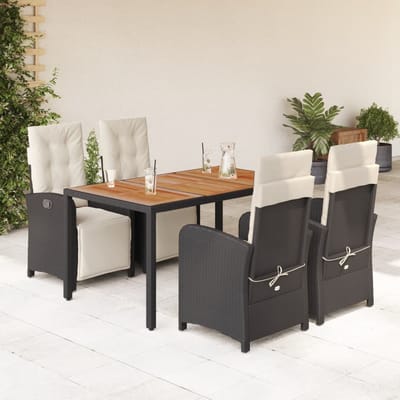 vidaXL - 5-delige - Tuinset - met - kussens - poly - rattan - zwart