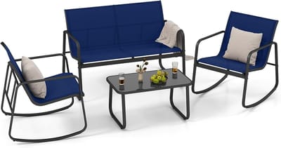 KOMFOTTEU 4-delige tuinmeubelset, balkonset met 2 schommelstoelen, bank & balkontafel, tuinset van textiel, tuinset terrasmeubels voor in de tuin
