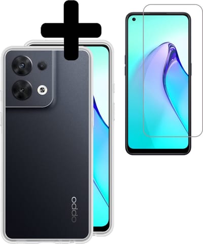 Hoesje - Met Screenprotector - Geschikt voor OPPO Reno 8 - Sterk & Shockproof - Back Cover - Siliconen Case - Telefoon Hoes - Telefoonhoesjes - Transparant